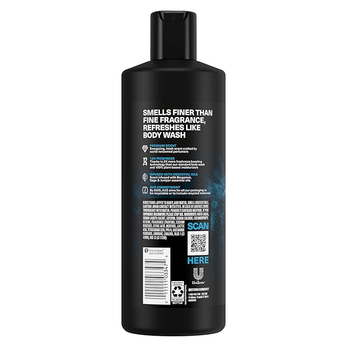 AXE Fine Fragrance Collection Body Wash For Men Aqua Bergamot 12h Refreshing Scent Shower Gel Infused with Bergamot, Sage, and Juniper Essential Oils 18 oz