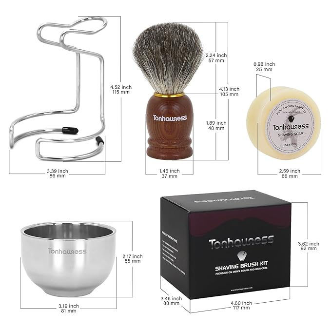 Shaving Brush Kit for Men, 4 in 1 Shaving Brushes Set Includes Badger Hair Shave Brush, Shaving Bowl & Stand and Shaving Soap Kit for Men’s Shave Gift