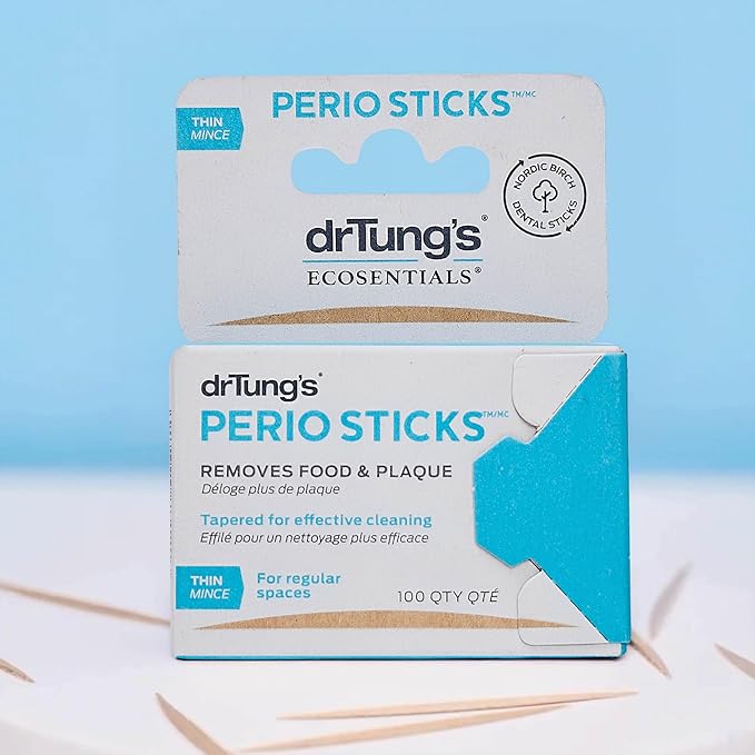 drTung's Dental Sticks for Teeth & Gum Cleaning - Toothpicks for Oral Care, Soft Floss Picks for Teeth, Interdental Plaque & Food Remover Tool, Perio Sticks - Thin, Bulk 100 Count (Pack of 2)