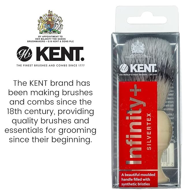 Kent Infinity Plus Shaving Brush with Ultra-Soft Silvertext Synthetic Badger Brush - Perfect Lather and Shaving Brush made for Shave Cream and Shaving Soap - Kent Luxury Shaving Since 1777