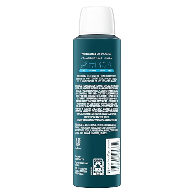 Degree Men Whole Body Deodorant Spray for Men, Ocean Rush Scent, Aluminum Free 72H Odor Protection 4 oz