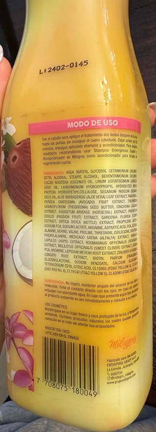 Milagros Emergencia Capilar Tratamiento Original Colombian Hair Care Products for Natural Growth, Strengthening, and Repair, 100% Natural, Pink