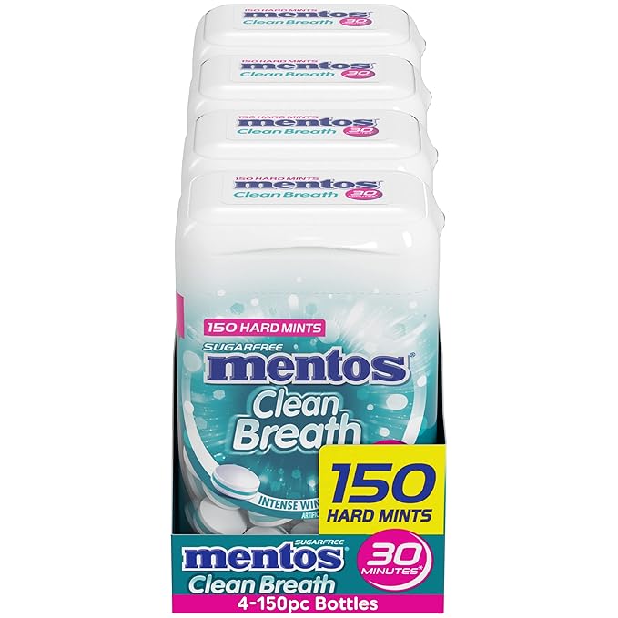 Mentos Clean Breath Hard Mints, Intense Wintergreen Flavor, Easter Candy, Easter Basket Essentials Stuffers for Kids and Adults, 150 Pieces (4-Pack)