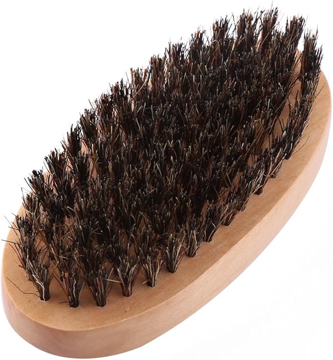 Beard Brush, Men Faux Boar Bristle Wood Handle Military Pocket Mustache Beard Grooming Comb Brush