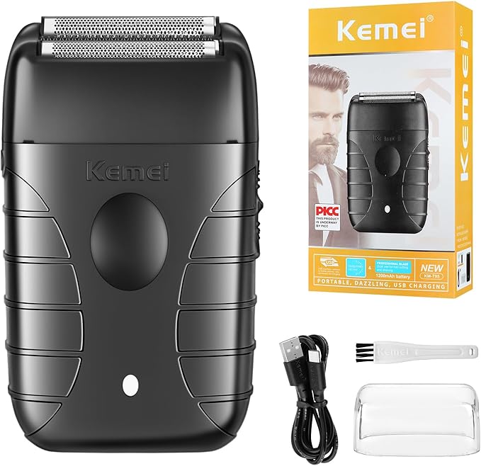 KEMEI Professional Electric Foil Shaver for Men, Beard Trimmer & Men's Grooming Tool, Foil Shaving and Bald Head Precision Trimmer. Cordless and Rechargeable with USB. Gifts for Men