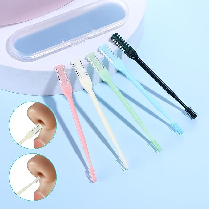 5PCS Nose Hair Trimmer Manual,2-in-1 Nasal Hair Cutter with Cleaning Brush, Upgraded Version 360° Rotating Nasal Hairs Trimmer for Women, Double-Sided Unisex, 5 Colors
