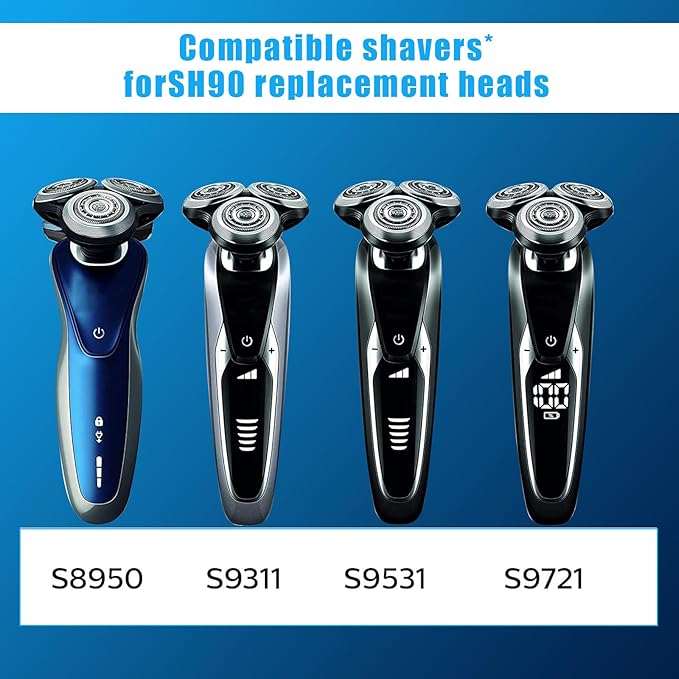 SH90 Replacement Heads Compatible with Philips norelco Series 9000(S9xxx) 8000(S8xxx) Electric Razor Shaver, Upgrade SH90/62 Replacement Double Blades for Philips Shaver 9000