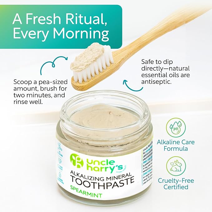 Uncle Harry's Spearmint Remineralizing Toothpaste | Natural Whitening Tooth Paste Freshens Breath & Promotes Enamel | Vegan Fluoride Free Toothpaste (2 Pack)