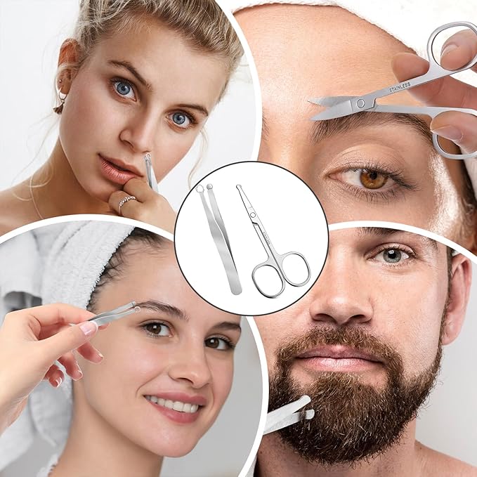 Nose Hair Trimmer and Small Scissors with Round Tip Design, Will Not Hurt The Nasal Cavity, Curved and Rounded Safety Tip Clippers for Eyelashes, Nose, Eyebrow Trimming, Mustache