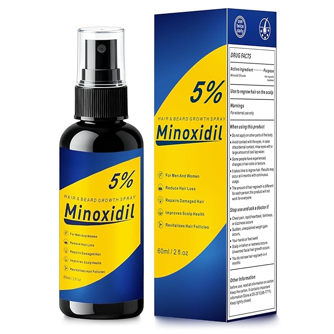 5% Minoxidil for Men, Minoxidil for Women Hair Growth, 2 Fl Oz (60ml) Minoxidil 5% Hair Regrowth Treatments, Minoxidil Spray for Thinning and Loss, Yellow and Blue