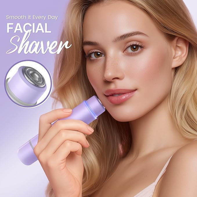 Bikini Trimmer for Women Dual Head Facial Hair Remover 2 in 1 Electric Razors for Women,Waterproof Public Hair Trimmer for Face,Underarm,Leg,USB-C Smart Light (Purple)