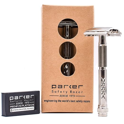 Parker 60R Long Handle Butterfly-Open DE Safety Razor for Men – Solid Brass, Nickel-Plated Wet Shaving Razor – Includes 5 Platinum Blades–Close, Comfortable Shave, Reduces Razor Burn & Ingrown Hairs