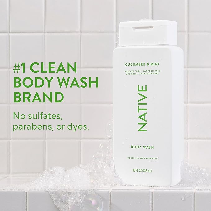 Native Body Wash Contains Naturally Derived Ingredients | For Women & Men, Sulfate, Paraben, & Dye Free Leaving Skin Soft and Hydrated | Cucumber & Mint 18 oz