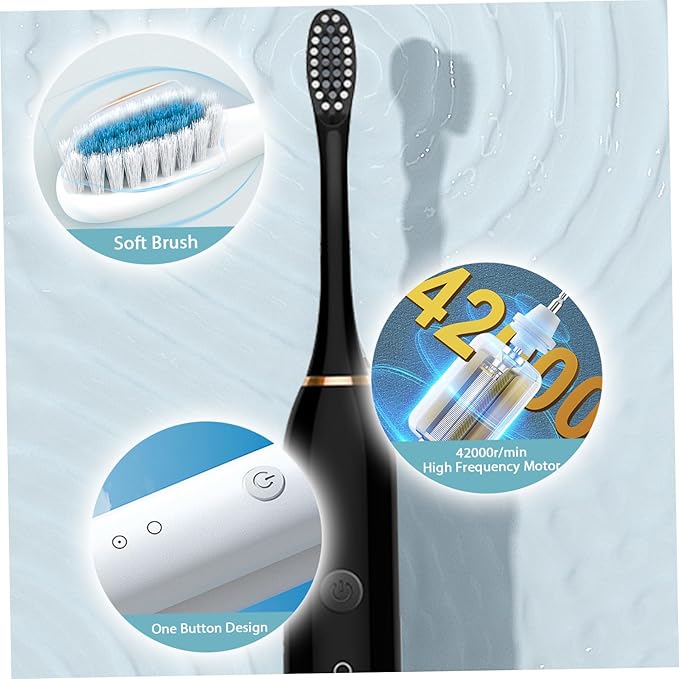Electric Toothbrushes Adults Rechargeable Toothbrush with 4 Brush Heads and 6 Cleaning Modes Low Noise Waterproof Whiten Toothbrush Smart Timer Longer Life for Women Men Gift Black Rechargeable