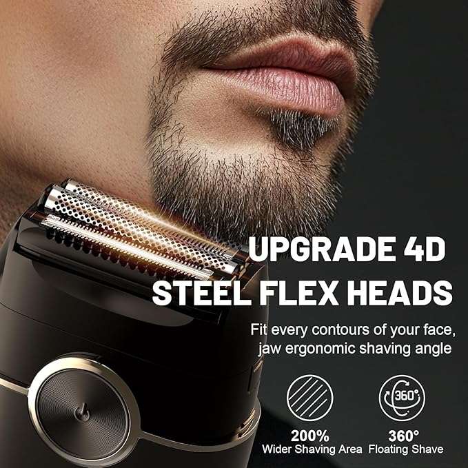 Rechargeable Electric Razor for Men: Mini Foil Shavers for Men with 4 Floating Blades - Dual-Speed & LED Display, 120Min Runtime, IPX7 Waterproof Face Shaver, USB-C