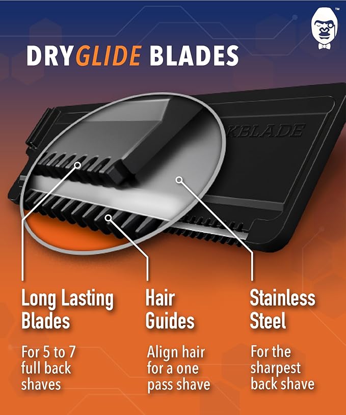 Bakblade 2.0 Refill Cartridges Bundle, Back Hair & Body Shaver Replacement Cartridges, Extra-Wide Wet Dry & Disposable Razor Blades (6 Blades)