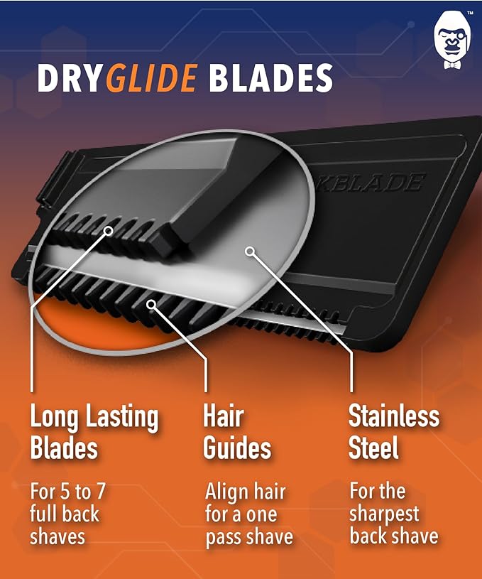 Bakblade 2.0 Back Hair Body Shaver Refill Cartridges 2.0, 2.0 Elite Shavers - Dryglide Technology (12 Razors Included)