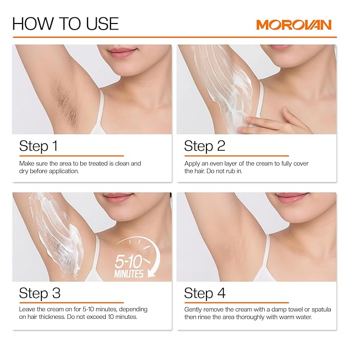 Morovan Hair Removal Cream 4.1Oz: Fast Acting Depilatory Cream for Women and Men, Painless Smooth Skin on Legs Arms Bikini Line at Home