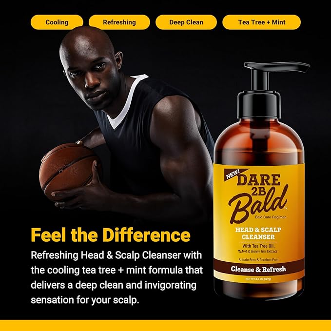 high time Dare 2B Bald Head & Scalp Cleanser | Bald Head Shampoo with Tea Tree Oil, Mint & Green Tea Extract | Bald Scalp Moisturizer and Exfoliator for Men - 8 FL OZ
