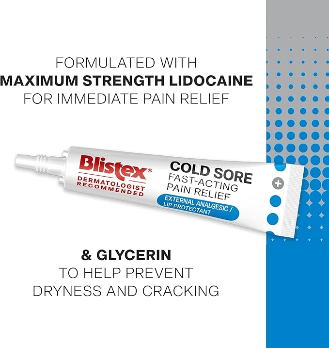 Blistex Cold Sore Fast-Acting Pain Relief Maximum Strength Lidocaine Formula – Cold Sore Symptom Relief Cream – Provides Immediate Relief- 1 Count, 4.25g/0.15oz