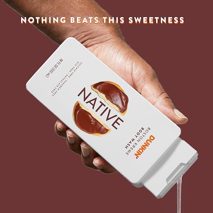 Native Body Wash, Dunkin Boston Kreme, Contains Naturally Derived Ingredients | For Women & Men, Sulfate, Paraben, & Dye Free Leaving Skin Soft and Hydrated | 18 oz