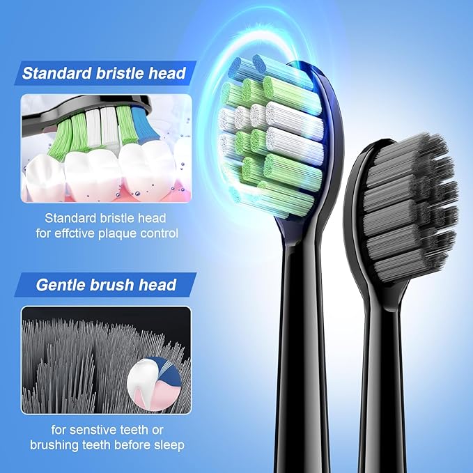 JTF Sonic Electric Toothbrush for Adults: 5 Modes with Smart Timer for Deep Cleaning & Whitening, 2 Brush Head Types for Sensitive Teeth, Gums & Braces, Travel-Friendly Case and Wireless Charging Base