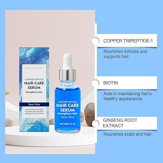 30ml Copper Peptide Hair Serum for Thinning Hair – Biotin & Ginseng Root Extract to Support Scalp Health and Boost Volume