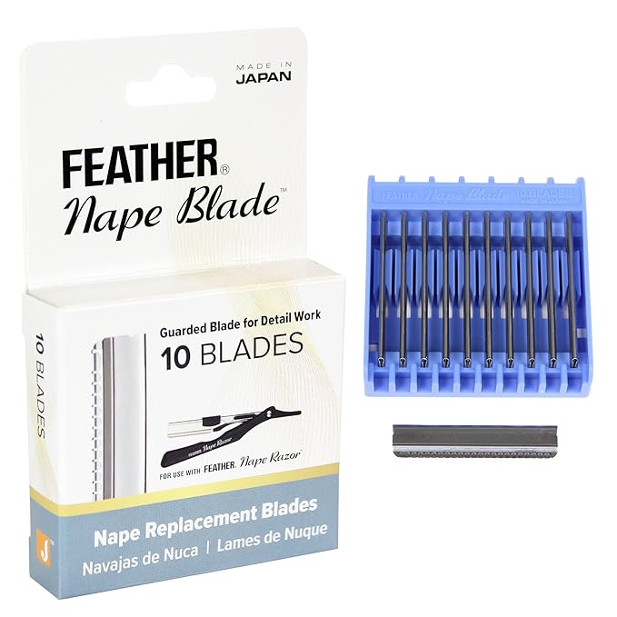 Feather - Nape Blades - Single Edge Guarded Replacement Blades – Fits Feather Nape & Body Razor – For Thinning, Layering, Precision Styling & Body Hair Removal – Japan Made - 10 Pack