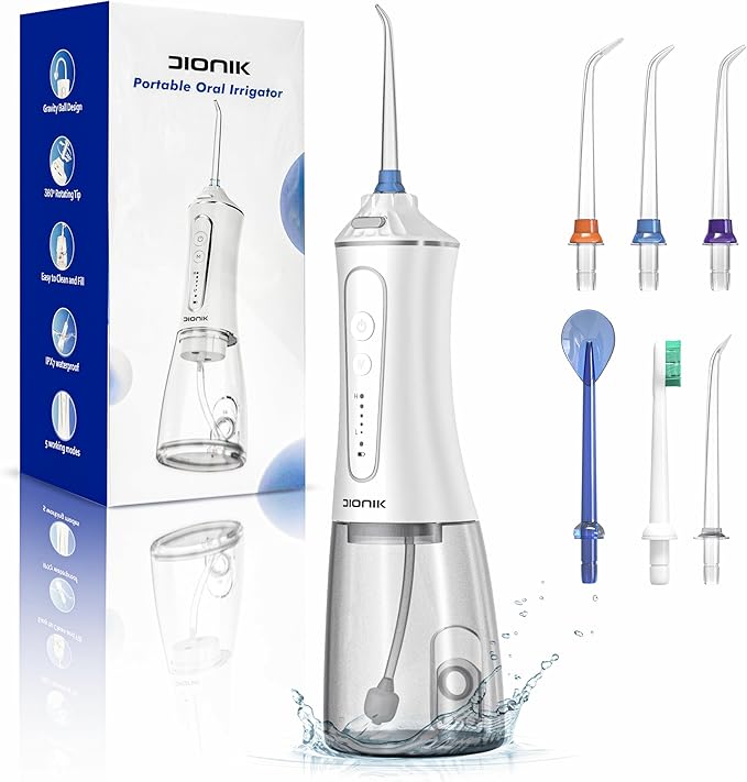 DIONIK Water Flosser Cordless for Teeth Cleaning, Rechargeable & Portable Oral Irrigator for Adults, Electric Water Dental Flosser with 5 Modes, Plaque Removal, Braces & Gum Care for Home & Travel
