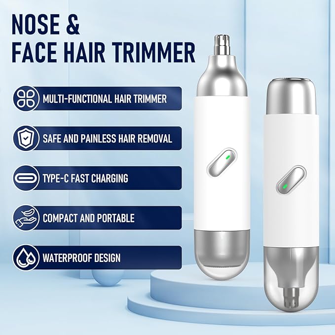 ELZO Nose Hair Trimmer for Women Men, 2 in 1 Rechargeable Flawless Facial Hair Removal & Nose Ear Hair Trimmer, Portable Face Hair Removal Shaver for Chin Upper Lip Peach Fuzz Ideal for Travel Use