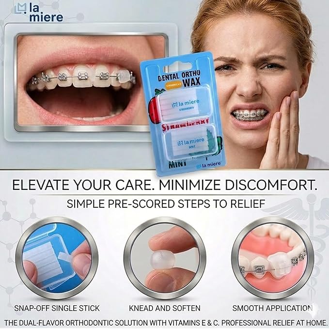 LA MIERE 8 Boxes Pre-Cut Food Grade Dental Wax Orthodontic Wax Braces Wax Shield Lips & Gums Dental Teeth Braces Wearer Mint & Strawberry