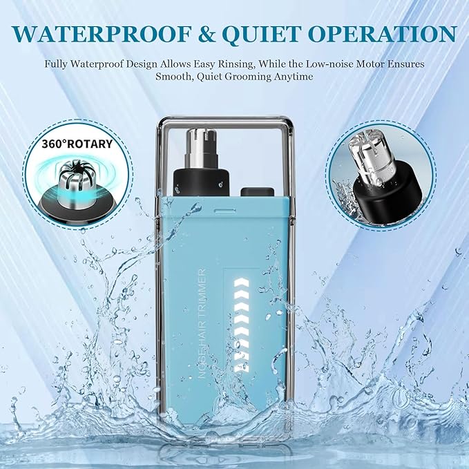 Nose Hair Trimmer for Men Women - Electric Nose Hair Clipper with Replaceable Stainless Steel Blade, Powerful Motor, Wet/Dry Use, Portable USB Rechargeable Design | Blue