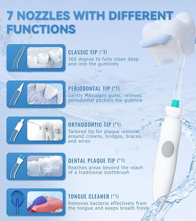 Water Dental Flosser for Teeth Cleaning with 1000ML Large Capacity and UV Storage, 10 Adjustable Pressure Electric Oral Irrigator with 7 Jet Tips for Home Use, Gums, Braces (Ivory White)