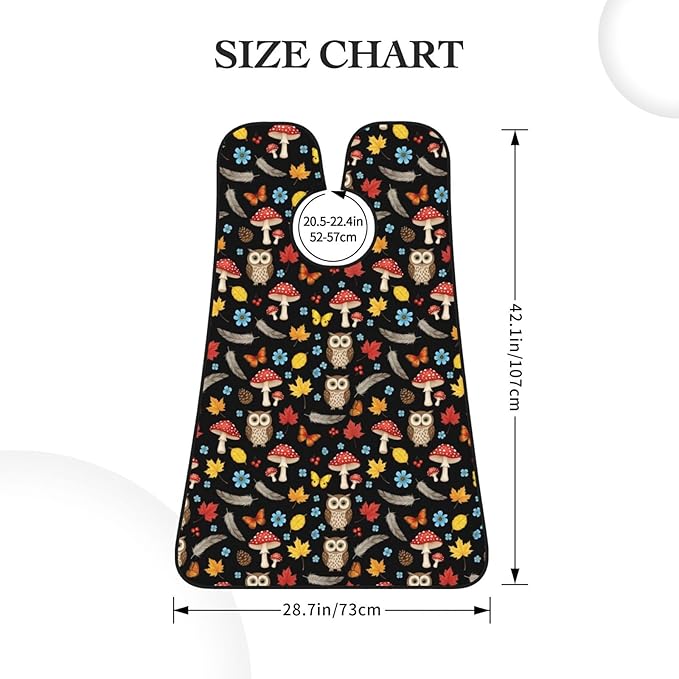 Beard Bib Apron for Men Shaving, Waterproof Non-Stick Hair Catcher with Suction Cups, Grooming Essential for Dad Husband, Owl Mushroom Fall Leaves Shave Bib