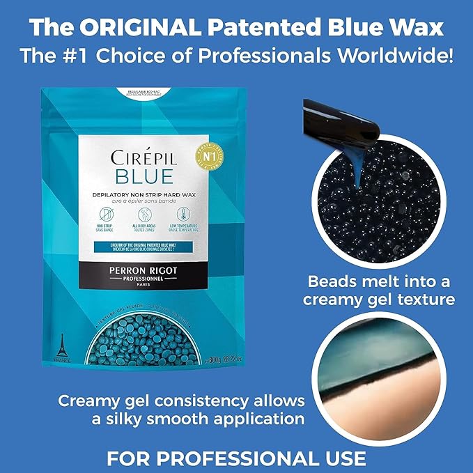 Cirepil - Blue - 400g / 14.11 oz Hard Wax Beads Bag - Face & Body Wax, Unscented & No Strip Needed - Perfect for Sensitive Skin & Brazilian Waxing - Fluid Gel Texture, Easy Hair-Removal