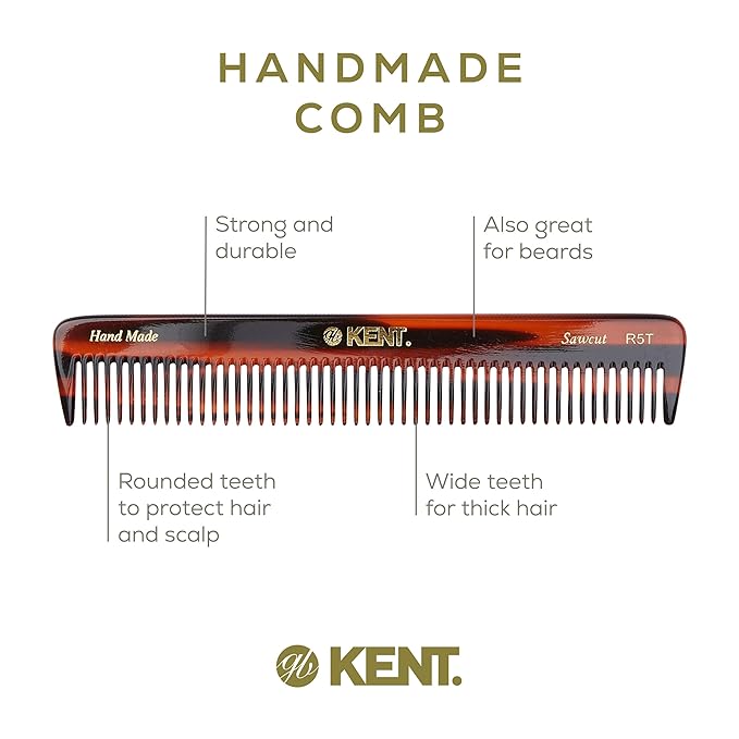 Kent R5T Wide Tooth Comb Detangling Comb, Wide Teeth Dressing Table Beard Combs Men for Thick Curly Wavy Hair, Hair Detangler Combs for Grooming Styling Beard and Mustache