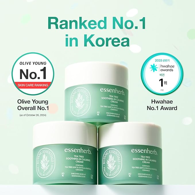 Tea Tree Soothing In Calming Cream for Sensitive Skin with Centella Asiatica help reduce redness and breakouts, Low irritating, Moisturizing Daily Texture Care, Korean Skin Care (2.70 fl.oz)