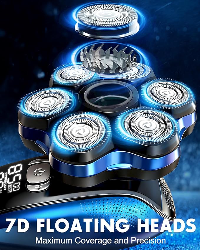 Head Shavers for Bald Men - Magnetic 7D Detachable Head Shaver, 100% Waterproof Wet Dry, Rechargeable Cordless Electric Razor, Rotary Shavers with LED Display, Fast Charging