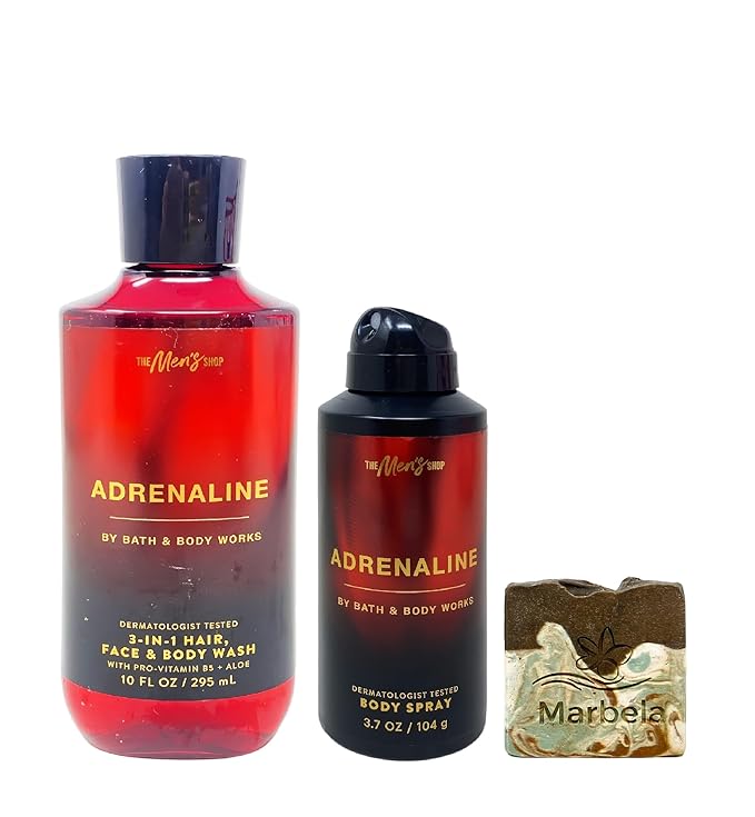 Bath & Body Works Adrenaline - Body Wash and Body Spray with a Cabin Spice Soap