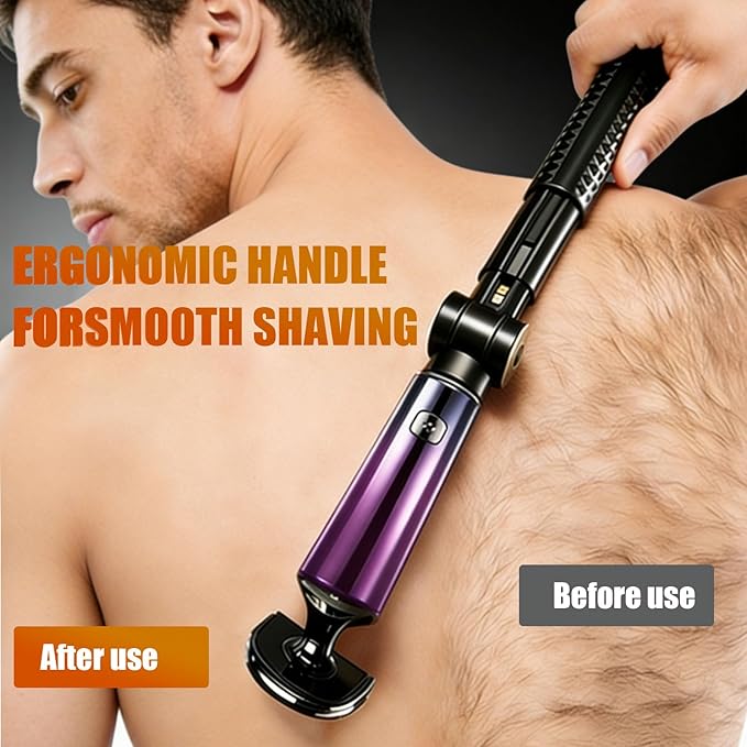Electric Mens Back Shaver Body Trimmer Hair Groomer 5 in 1 Kit with Extendable Auxiliary Arm Waterproof Facial,Chin,Arm,Back,Pubic Hair Trimmer Grooming Set，Multi-Functional Back Trimmer for Men