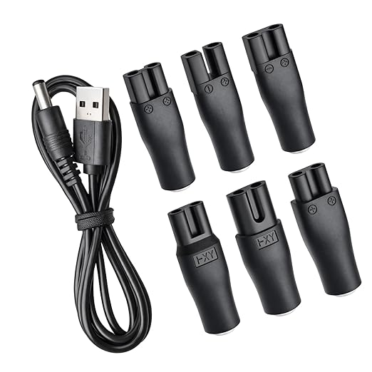 Shaver Trimmer Charger Cord Replacement,Compatible with Electric Hair Clippers, Beard Trimmers Charger, Shavers, Beauty Instruments. – 7-in-1 USB to DC 5V Charging Cable 6 Charging Tips