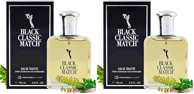 PB ParfumsBelcam Black Classic Match Eau De Toilette Spray for Men – 2.5 Fl. Oz Affordable, Long-Lasting Fresh Woody Fragrance with Leafy Green, Citrus, Sandalwood & Patchouli for Day & Night Use