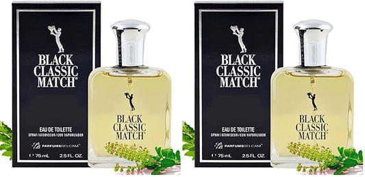 PB ParfumsBelcam Black Classic Match Eau De Toilette Spray for Men – 2.5 Fl. Oz Affordable, Long-Lasting Fresh Woody Fragrance with Leafy Green, Citrus, Sandalwood & Patchouli for Day & Night Use