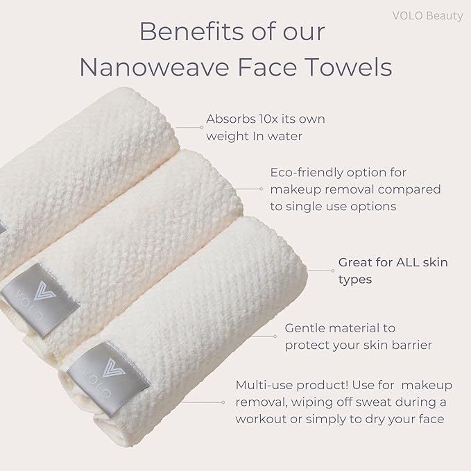 VOLO Hero Cloud Pink Face Towel | Reusable Facial Wash Cloths | Makeup Remover & Post Shower Washcloths | Ultra Soft, Absorbent, Gentle, Fast Drying Nanoweave Fabric Face Towels | Microfiber 3PK
