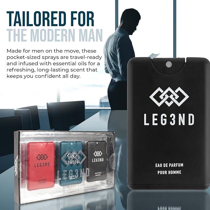 LEG3ND Pocket Sprays Collection - Red, Blue & Black - 3 Piece Set Travel Cologne for Men - Fresh, Sexy & Long-Lasting Eau de Parfum Fragrance (0.68oz Each)