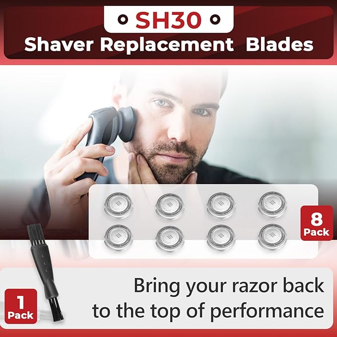 8 Pcs SH30/52 Replacement Heads Compatible with Norelco Shaver Series 1000, 2000, 3000, Dual-Ring Blade Precision