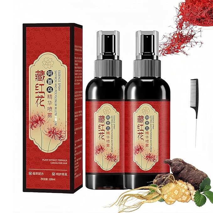 Saffron Essence Spray, Herbal Extracts Hair Serum, Saffron And Polygonum Multiflorum Essence Spray, Anti-Lost Strengthen Hair Root, Non-Frizzy, Prevent Gray Hair (3pcs) (2 Pcs)