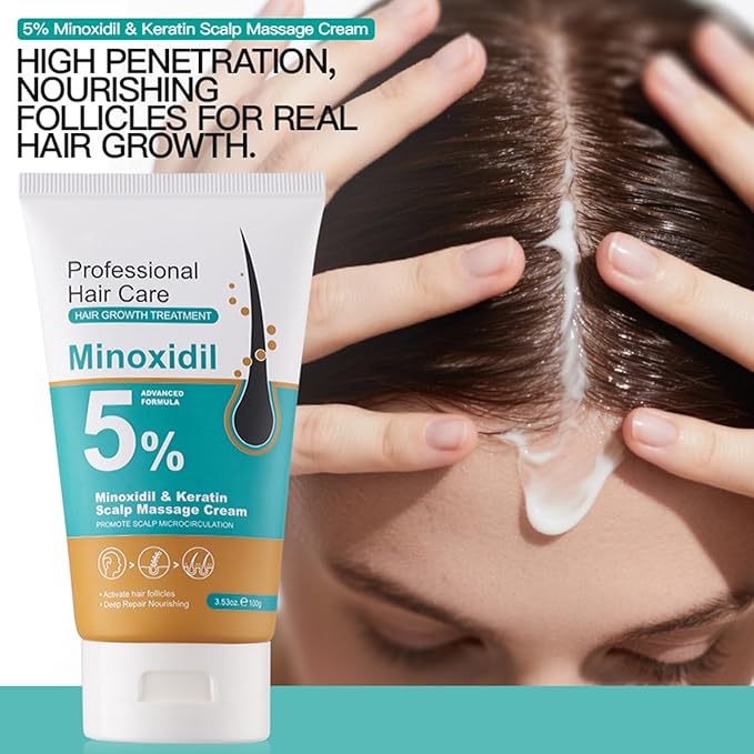 5% Minoxidil Scalp Massage Cream, Minoxidil Scalp Moisturizer for Women and Men Hair Growth with Keratin and Ginger Root Extract for Hair Regrowth Treatments Extra Strength Hair Loss Solution