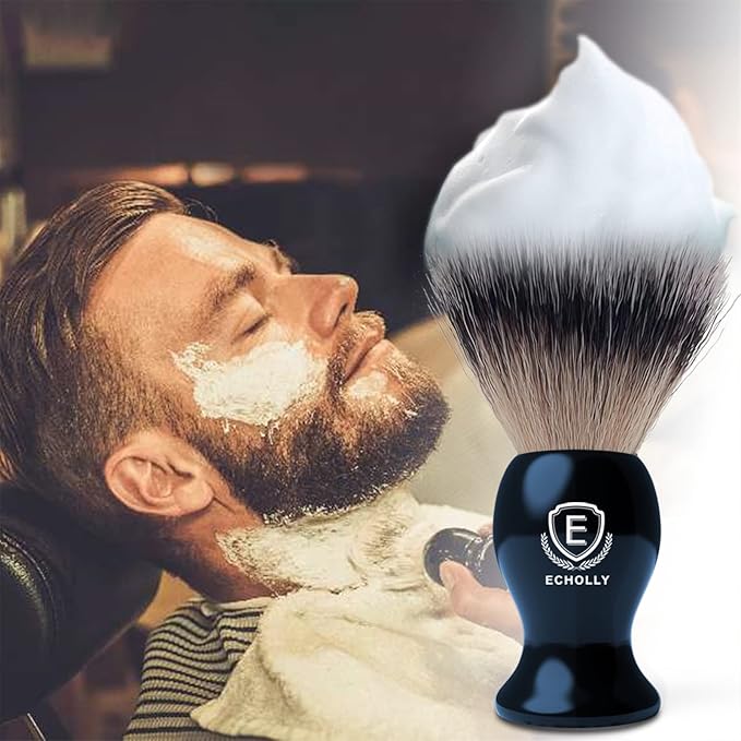 Men's Travel Shaving Brush Set-3pcs Wet Shave Kit with Synthetic Hair Brush, Stainless Bowl & Stand-Lightweight, Quick Dry, Easy to Carry by Echolly