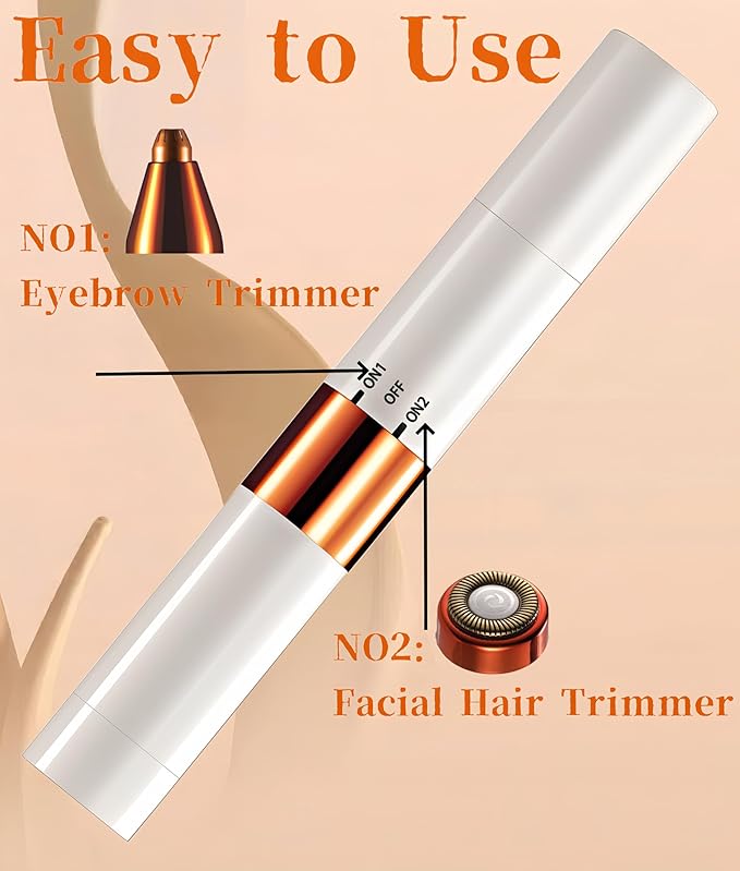 2-in-1 Painless Eyebrow Trimmer & Flawless Facial Hair Remover for Women - Gentle Dual Head Design for Brows, Lip, Chin, Cheeks - Rechargeable Type-C(White)